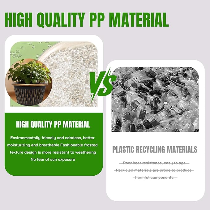 4 Pack 9 Inch Retro Plant Pots, Vintage Striped Flower Pots with Drainage Hole & Saucer, Large Plastic Planters for Indoor and Outdoor Plants, Decorative Garden Pots(Gold)