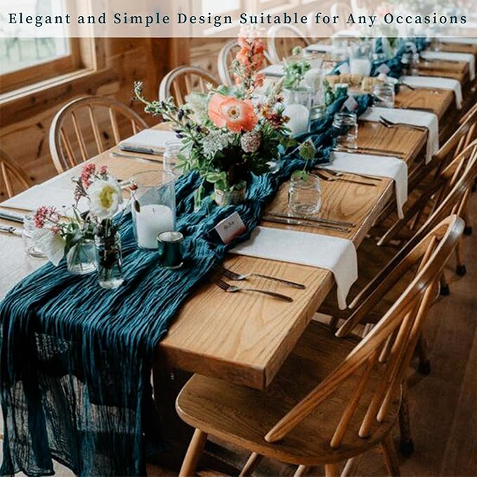 6 Pack Teal 10FT Cheesecloth Table Runner Rustic Gauze Cheese Cloth Table Runner for Wedding Bridal Baby Shower Table Decorations Boho Fabric Sheer Birthday Party Table Decor 20 x 120 Inch Long