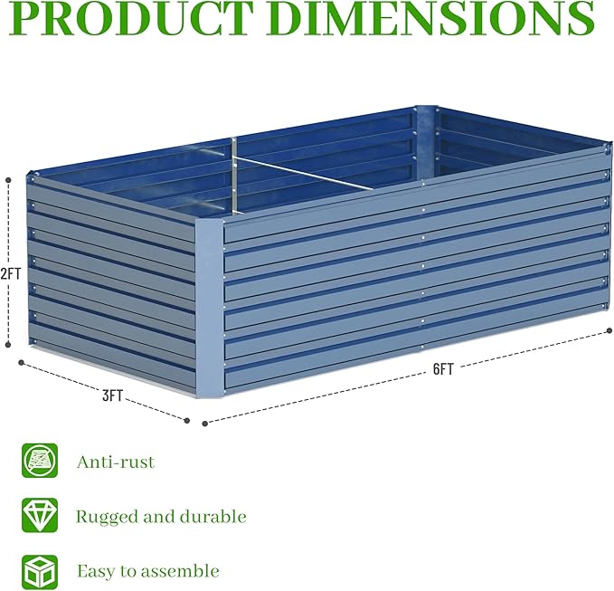 6x3x2 ft Raised Garden Bed, Large Metal Planter Raised Beds, Planters for Outdoor Plants for Vegetables, Flowers, Herbs, Fruits, and Succulents.(4 Pcs, Blue)