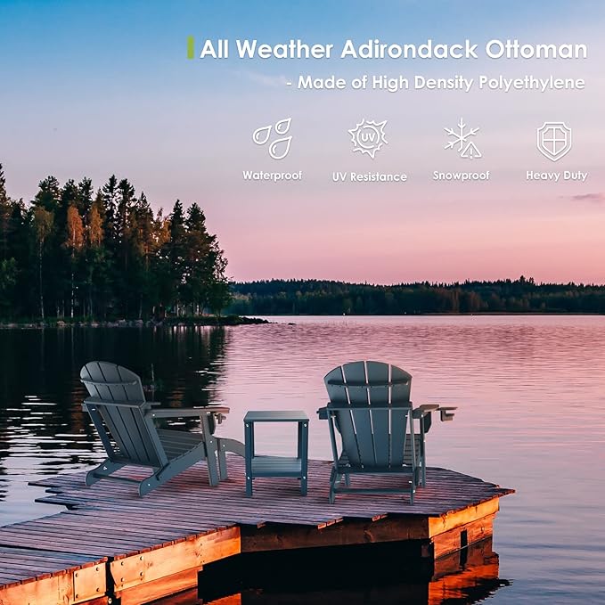 GreenVines Adirondack Ottoman Set of 2, HDPE All Weather Outdoor Folding Footrest, Plastic Adirondack Chair Footstool for Deck Backyard Patio Outside Poolside Porch Lawn, 19.7 inch Width, Blue