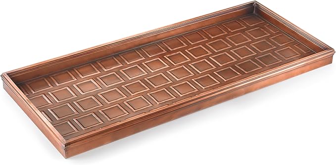 Good Directions Large Boot Tray, Squares Multi-Purpose All Weather Decorative Boot Tray, Shoes, Plants, Garage, Patio Door, Pet Bowls, 34 inch Entry Indoor Shoe Tray, Copper Finish