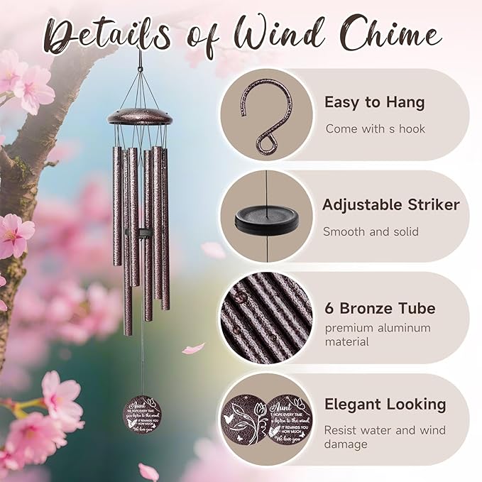 Gifts for Aunt, 25''Wind Chimes, Birthday Gifts for Aunt from Nephew Niece, Best Aunts Ever Gift for Women,Thanksgiving,Christmas Day Gift Ideas for Love Rreminder.
