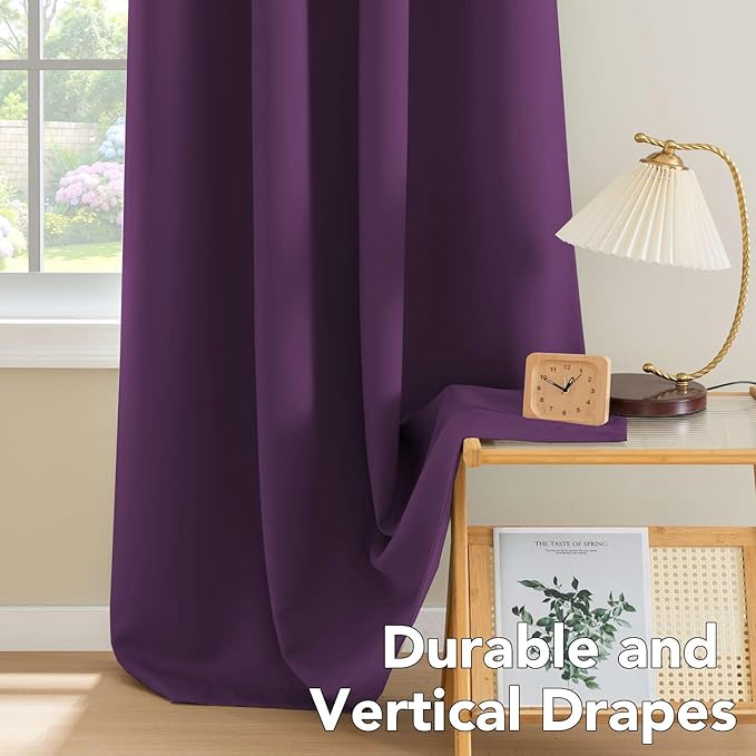 H.VERSAILTEX Blackout Curtains for Bedroom Thermal Insulated Room Darkening Living Room Curtains 72 Inch Long Grommet Privacy Protection Window Curtain Panels/Drapes for Nursery, 2 Panels,Plum Purple