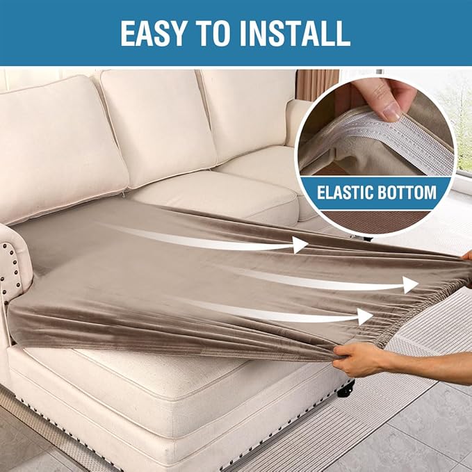 H.VERSAILTEX Velvet Stretch Individual Chaise Cover Sectional Couch Covers for L Shaped Sofa Both Left/Right Furniture Protector Seat Cushion Sofa Cover (1 Piece Chaise Cover, Taupe)