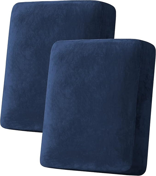 H.VERSAILTEX Velvet Stretch Couch Cushion Cover Plush Cushion Slipcover for Chair Loveseat Sofa Cushion Furniture Protector Seat Cushion Sofa Cover (2 Piece Medium Sofa Cushion Covers, Navy)