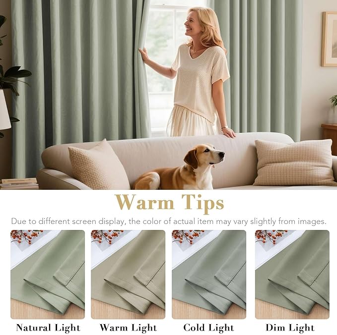 H.VERSAILTEX Blackout Curtains for Bedroom Thermal Insulated Room Darkening Living Room Curtains 84 Inch Long Grommet Privacy Protection Window Curtain Panels/Drapes for Nursery,2 Panels,Light Sage