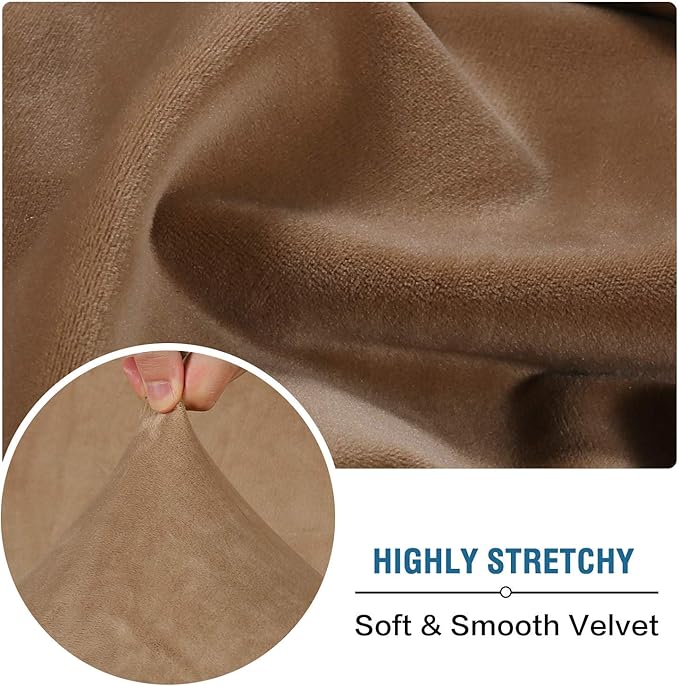 H.VERSAILTEX Velvet Stretch Couch Cushion Cover Plush Cushion Slipcover for Chair Loveseat Sofa Cushion Furniture Protector Seat Cushion Sofa Cover (2 Piece Large Sofa Cushion Covers, Camel)