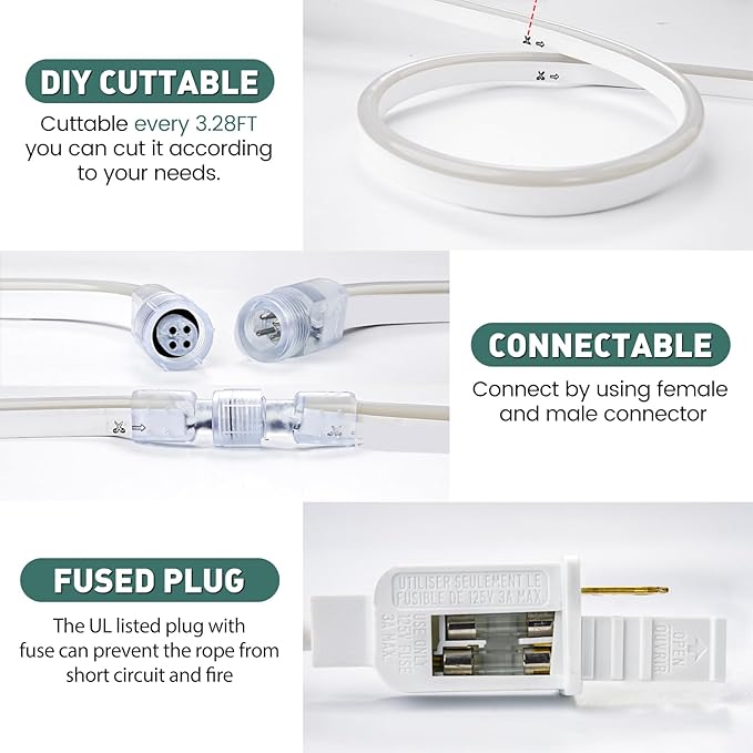 GZBtech RGB LED Neon Rope Lights 133FT/40M, AC 110-120V Waterproof Color Changing LED Rope with Remote Controller, Dimmable Multi Color Neon Rope Lighting for Indoor Outdoor Commercial Use