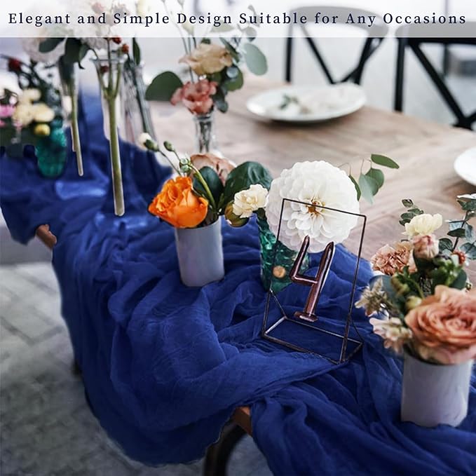 10FT 6 Pack Royal Blue Cheesecloth Table Runner 20 x 120 Inch Long Rustic Gauze Cheese Cloth Table Runner for Wedding Bridal Baby Shower Table Decorations Boho Fabric Sheer Birthday Party Table Decor