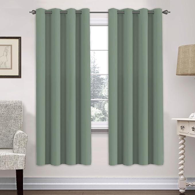 H.VERSAILTEX Room Darkening Curtains for Living Room Light Reducing Thermal Insulated Window Treatment Panels/Drapes Grommet Top 2 Panels Green Bay - 52 x 72 Inches