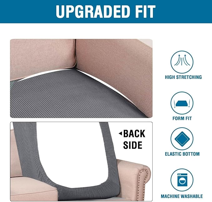 H.VERSAILTEX Super Stretch Individual Chaise Cover Sectional Couch Covers for L Shaped Sofa Both Left/Right Featuring Thick Jacquard Textured Twill Fabric (1 Piece Chaise Cover Large, Grey)