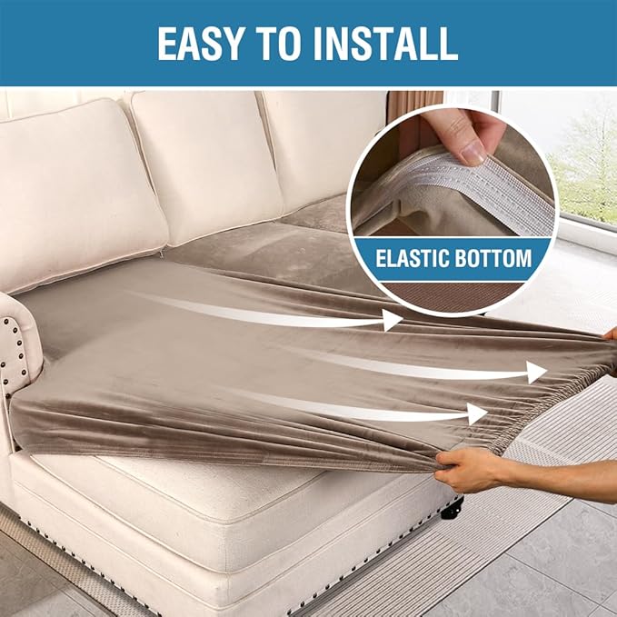 H.VERSAILTEX Velvet Stretch Sectional Couch Covers 4 Pieces Sofa Seat Cushion Covers L Shape Separate Cushion Couch Cover for Both Left/Right Sectional Couch (Large Sofa 3 Seater + 1 Chaise, Taupe)