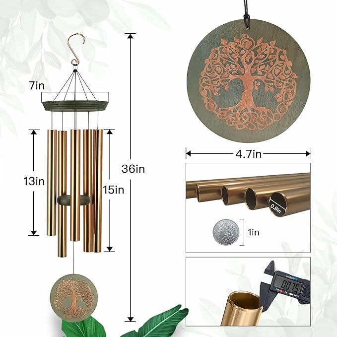 Gifts for Mom & Grandma - Outdoor Wind Chimes with Engraved Tree of Life, Large Patio Hanging Decor for Garden, Yard, Christmas, Anniversary Celebrations