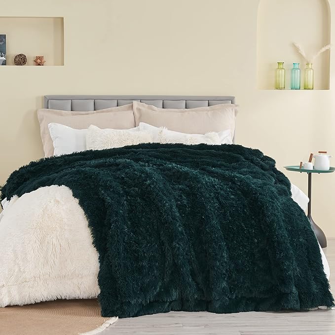 GONAAP Fuzzy Faux Fur Throw Blanket Queen Size Dark Teal Super Soft Cozy Plush Fuzzy Shaggy Blanket for Couch Sofa Bed (Dark Teal, Queen(90"x90"))