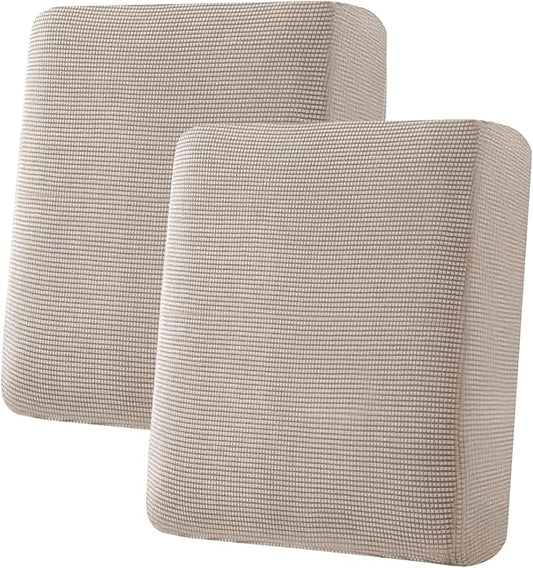 H.VERSAILTEX Super Stretch Individual Seat Cushion Covers Sofa Covers Couch Cushion Covers Slipcover Sets Thick Jacquard Textured Twill Fabric (2 Piece Medium Sofa Cushion Covers, Sand)