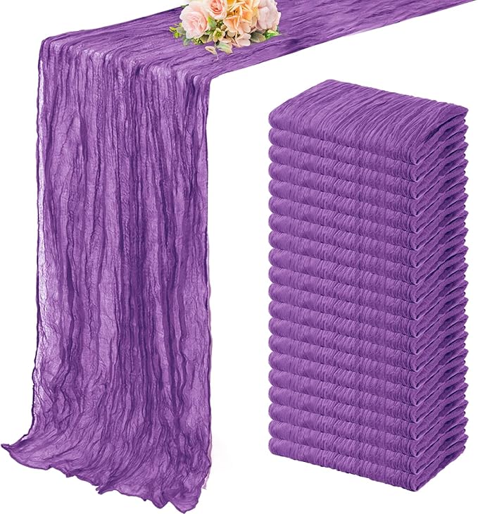 20 Pack Purple Cheesecloth Table Runner 10FT Boho Fabric Rustic Cheese Cloth Table Runner for Wedding Bridal Shower Baby Shower Gauze Sheer Birthday Party Table Decorations 20 x 120 Inch Long