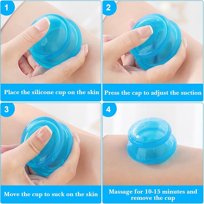 Geiserailie 16 Pcs 4 Sizes Cupping Therapy Set Silicone Cupping Massage Cups Professional Chinese Therapy Cup Vacuum for Body Muscle Nerve(Blue)