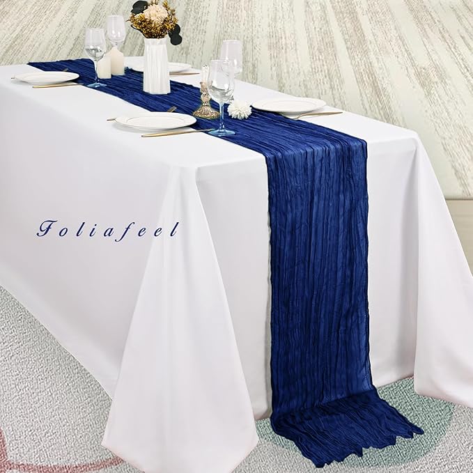 10FT 12 Pack Royal Blue Cheesecloth Table Runner 20 x 120 Inch Long Rustic Gauze Cheese Cloth Table Runner for Wedding Bridal Baby Shower Table Decorations Boho Fabric Sheer Birthday Party Table Decor