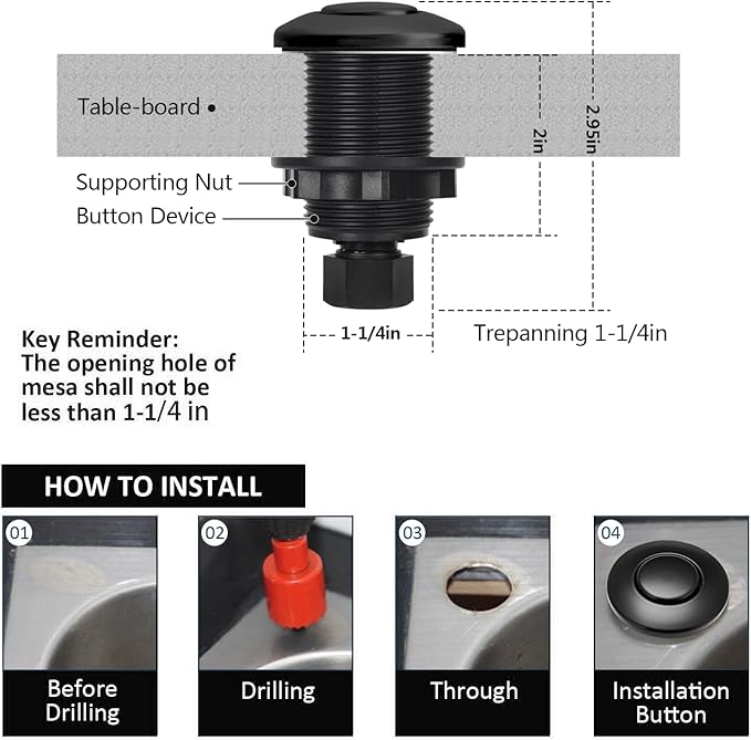 Garbage Disposal Air Switch Kit for SinkTop Waste Disposal with Stainless Steel Black Short Air Button by Briidea