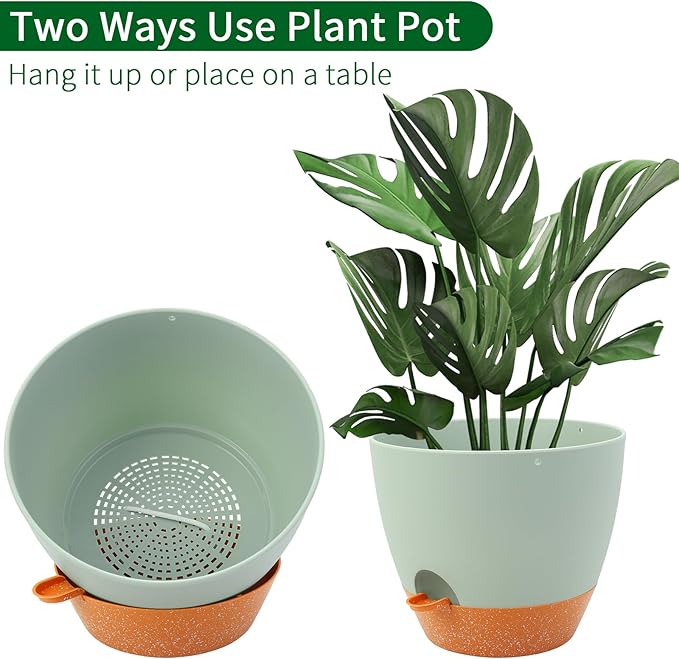 GARDIFE Large Hanging Planter, 12 inch Hanging planters for Indoor. Outdoor Plants, Self Watering Plant Pot, Plant Hanger, Green