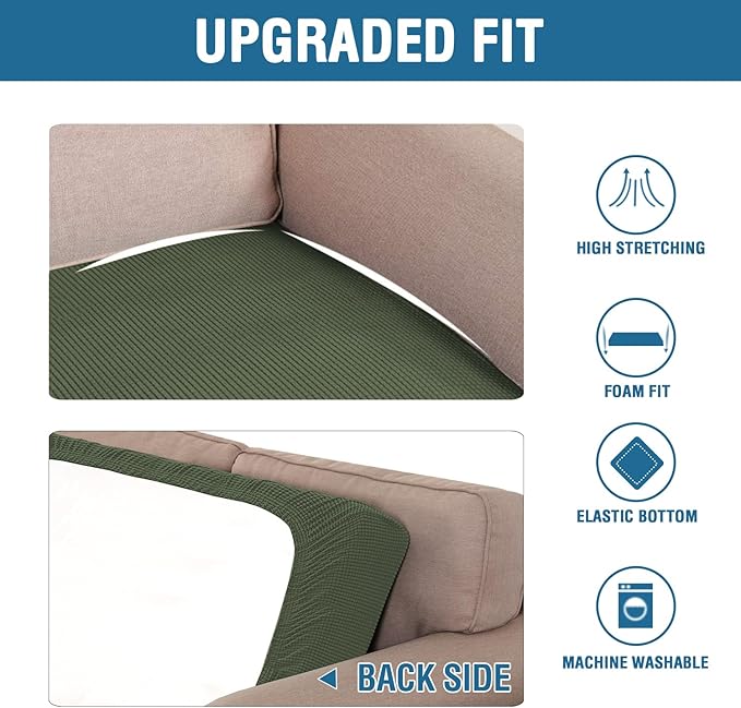 H.VERSAILTEX Super Stretch Individual Seat Cushion Covers Sofa Covers Couch Cushion Covers Slipcover Sets Thick Jacquard Textured Twill Fabric (1 Piece Loveseat Cushion Cover, Bronze Green)