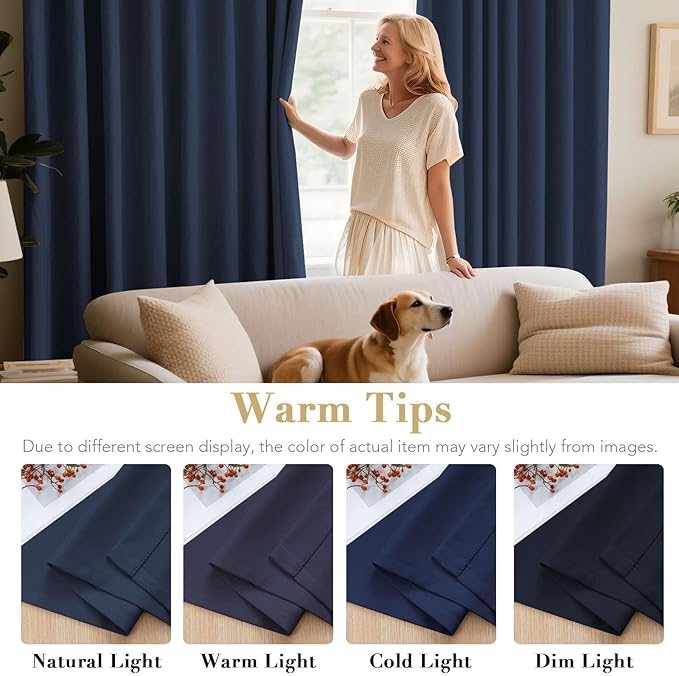 H.VERSAILTEX Premium Blackout Room Darkening Innovated Microfiber Home Fashion Navy Curtain Panels,Antique Grommet,52 by 96 - Inch - Set of 2