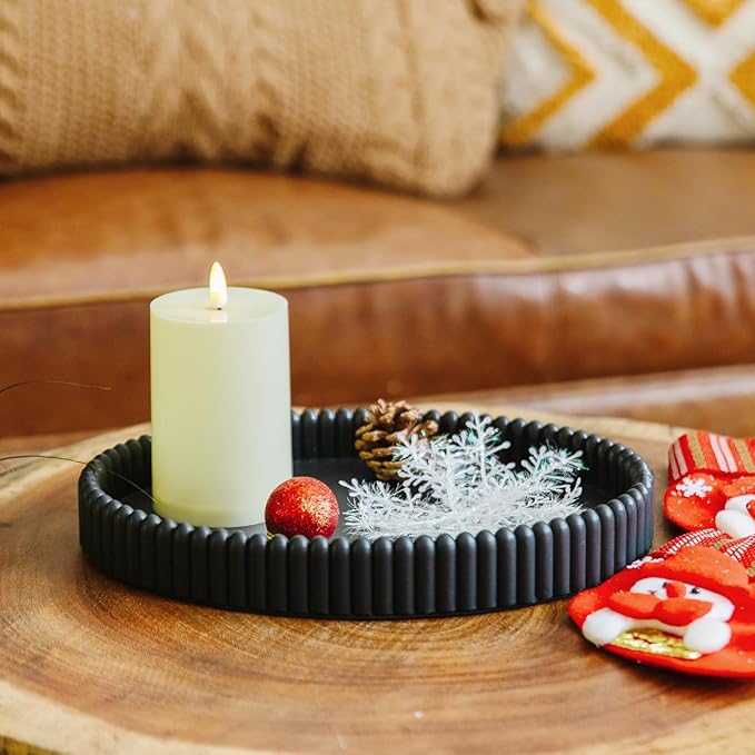 11.8in Decorative Tray for Coffee Table Decor- Modern Oval Concrete Tray for Home Decor- Minimalist Handcrafted Centerpieces Tray for Living Room, Kitchen Dining Table, Entryway (Black)