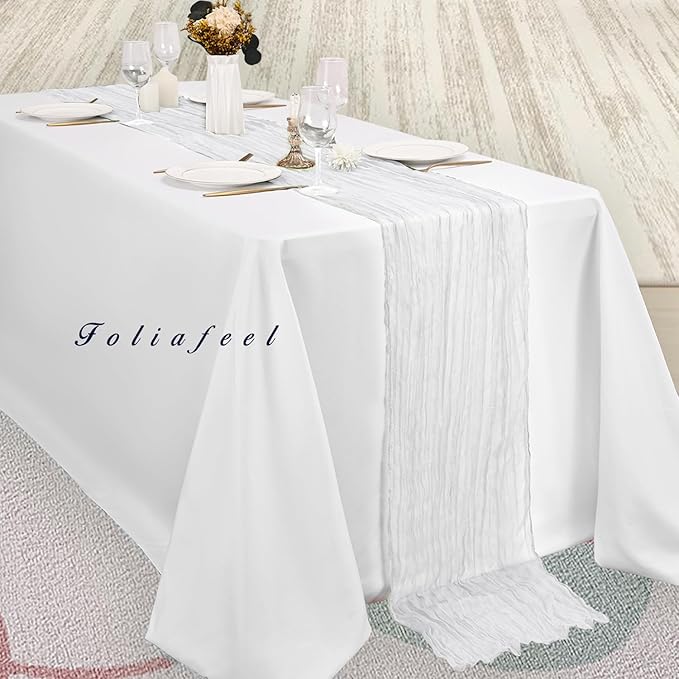 10FT 12 Pack White Cheesecloth Table Runner 20 x 120 Inch Long Rustic Gauze Cheese Cloth Table Runner for Wedding Bridal Baby Shower Table Decorations Boho Fabric Sheer Birthday Party Table Decor