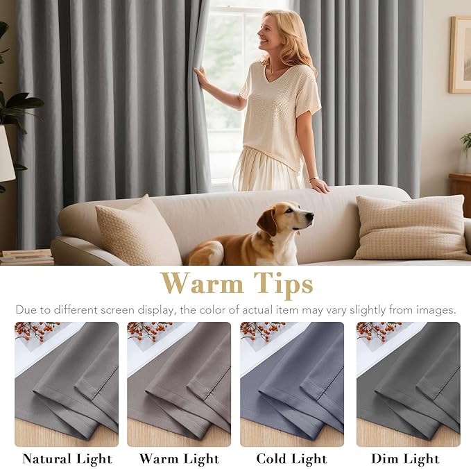 H.VERSAILTEX Kitchen Curtains Blackout Grey Curtains for Bedroom/Living Room Light Reducing Window Drapes for Kids Room, 52" Wide x 63" Long Each Panel,Grommet Top (Set of 2 Panels)