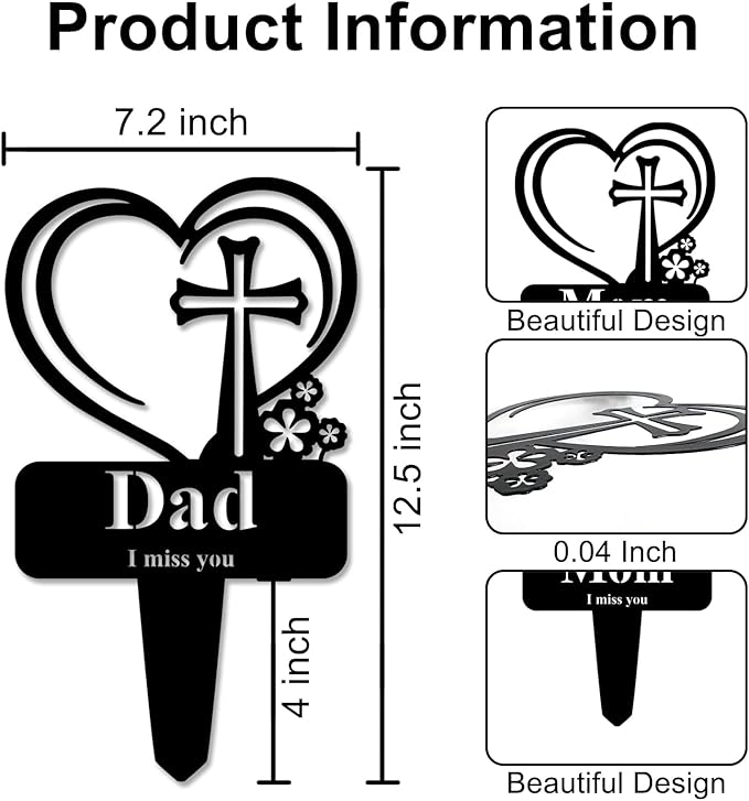 Grandpa Memorial Grave Stake, Cemetery Decorations for Grave Markers 12.5 x 7.2 inch Heart Metal Sympathy Stakes Graveside Plaque Decor Sign for Grandpa Graves, Yard, Garden - Black-Grandpa