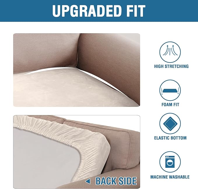 H.VERSAILTEX Velvet Stretch Individual Couch Cushion Cover Plush Cushion Slipcover for Loveseat Sofa Cushion Furniture Protector Seat Cushion Sofa Cover (1 Piece Sofa Cushion Cover, Ivory)