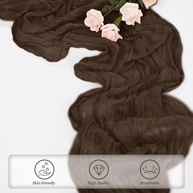 10FT 6 Pack Brown Cheesecloth Table Runner 20 x 120 Inch Long Boho Fabric Rustic Cheese Cloth Table Runner for Wedding Bridal Shower Baby Shower Gauze Sheer Birthday Party Table Decorations