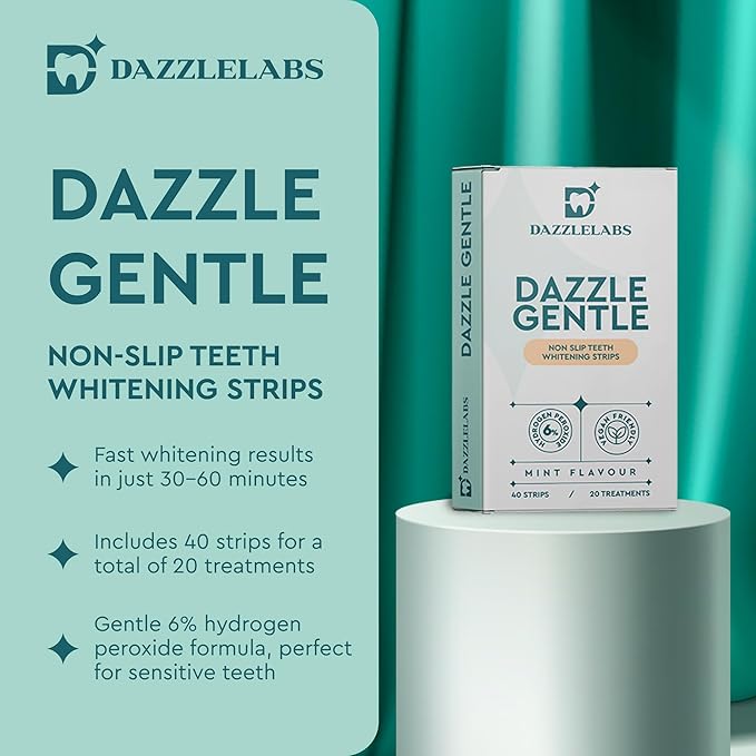 Gentle Teeth Whitening Strips - 20 Pack | Mint Flavor | 6% Hydrogen Peroxide | Sensitive Tooth Stain Remover & Whitener Treatment | Rapid Home Kit for Fast, Professional & Whiter Results