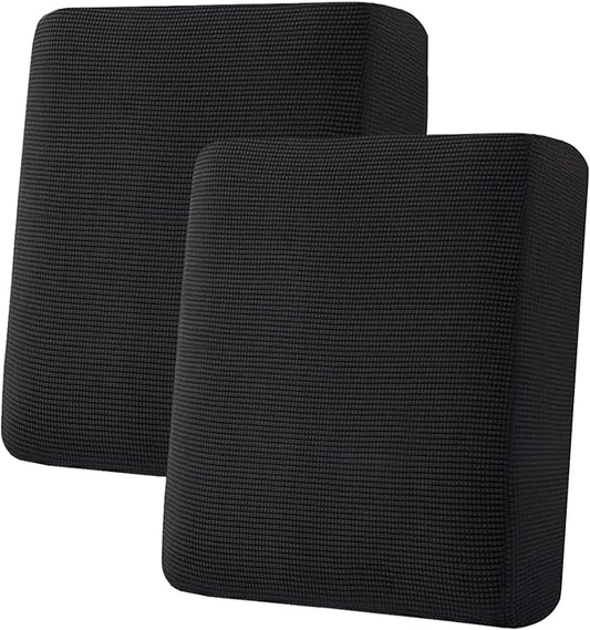 H.VERSAILTEX Super Stretch Individual Seat Cushion Covers Sofa Covers Couch Cushion Covers Slipcover Sets Thick Jacquard Textured Twill Fabric (2 Piece Medium Sofa Cushion Covers, Black)
