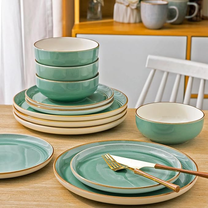 GBHOME Ceramic Dinnerware Sets, 18 Pieces Stoneware Dinnerware Set, Plates and Bowls Sets, Dishwasher & Microwave Safe,Dishes Set | Service for 6