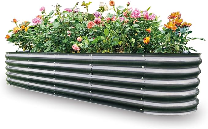Gardmax Galvanized Raised Garden Bed, Lightweight Planter Boxes Outdoor with Easy Assembly, Large Garden Bed for Vegetables, Fruits, Flower Dark Grey 8FT