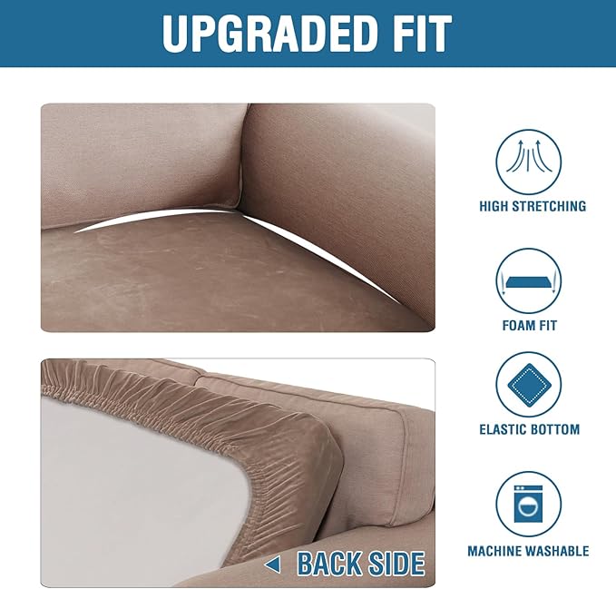 H.VERSAILTEX Velvet Stretch Individual Couch Cushion Cover Plush Slipcover for Loveseat Sofa Furniture Protector Seat Cover (1 Piece Loveseat Cushion Cover, Taupe)