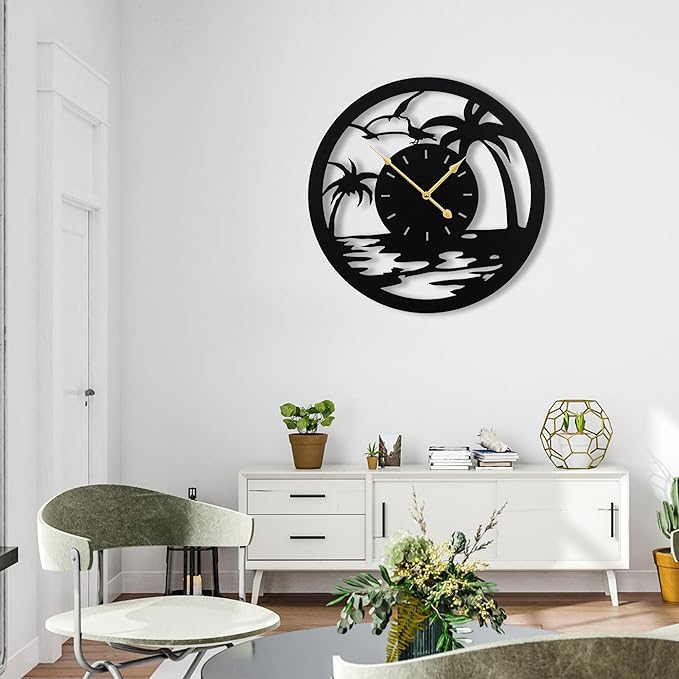 24inches/60cm Large Wall Clocks Battery Powered No Ticking Silent Round Black Modern Unique Metal Wall Clocks Suitable Living Room Kitchen Bedroom Fireplace Office Farmhouse。