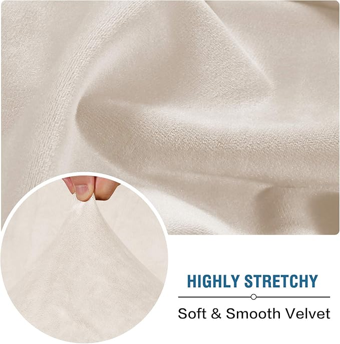 H.VERSAILTEX Velvet Stretch Couch Cushion Cover Plush Cushion Slipcover for Chair Loveseat Sofa Cushion Furniture Protector Seat Cushion Sofa Cover (3 Piece Sofa Cushion Covers, Ivory)