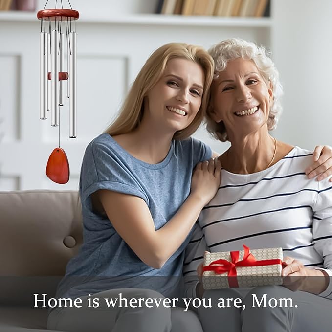 28" Wind Chime for Mothers Day, Decorative Wind Chimes for Outside, Memorial Windchimes Remembrance Gift for Women Mom Grandma, Metal Wind Chimes Outdoor Decor for Garden Patio Zen(Silver)