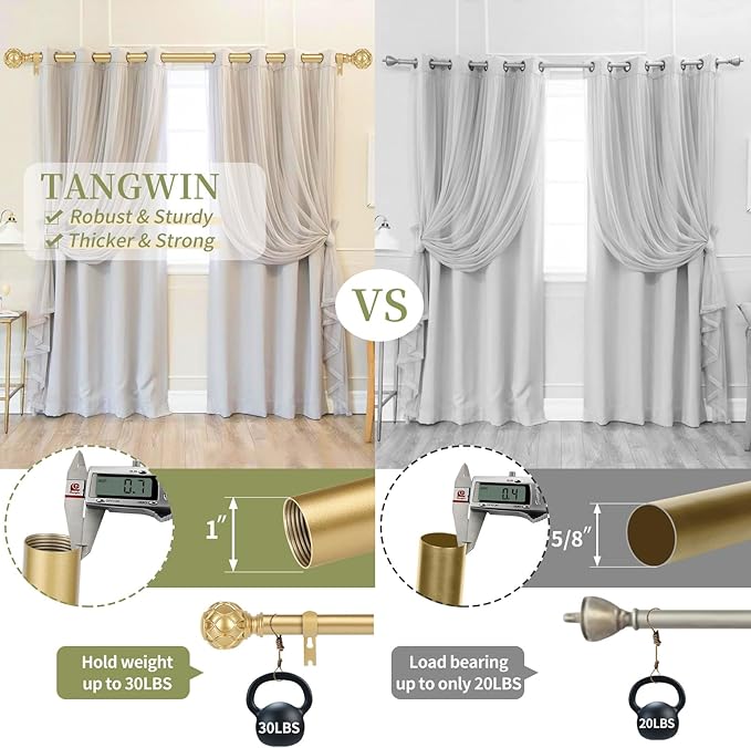 Gold Adjustable Curtain Rods for Windows:36-88 Inch Farmhouse Heavy Duty Curtain Rod for Bedroom Living Room,Boho Decorative Rustic Drapery Rods with Vintage Coastal Texture Finial,Brass Gold