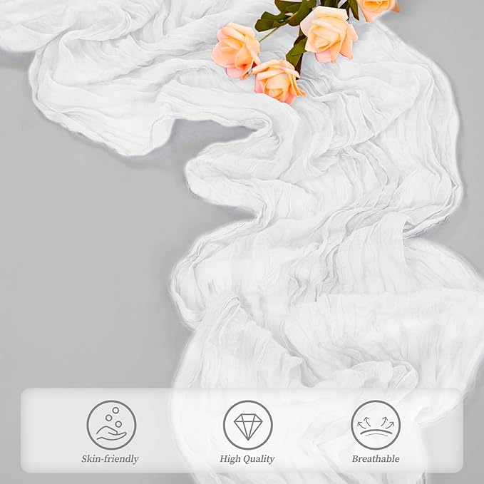 10FT 12 Pack White Cheesecloth Table Runner 20 x 120 Inch Long Rustic Gauze Cheese Cloth Table Runner for Wedding Bridal Baby Shower Table Decorations Boho Fabric Sheer Birthday Party Table Decor