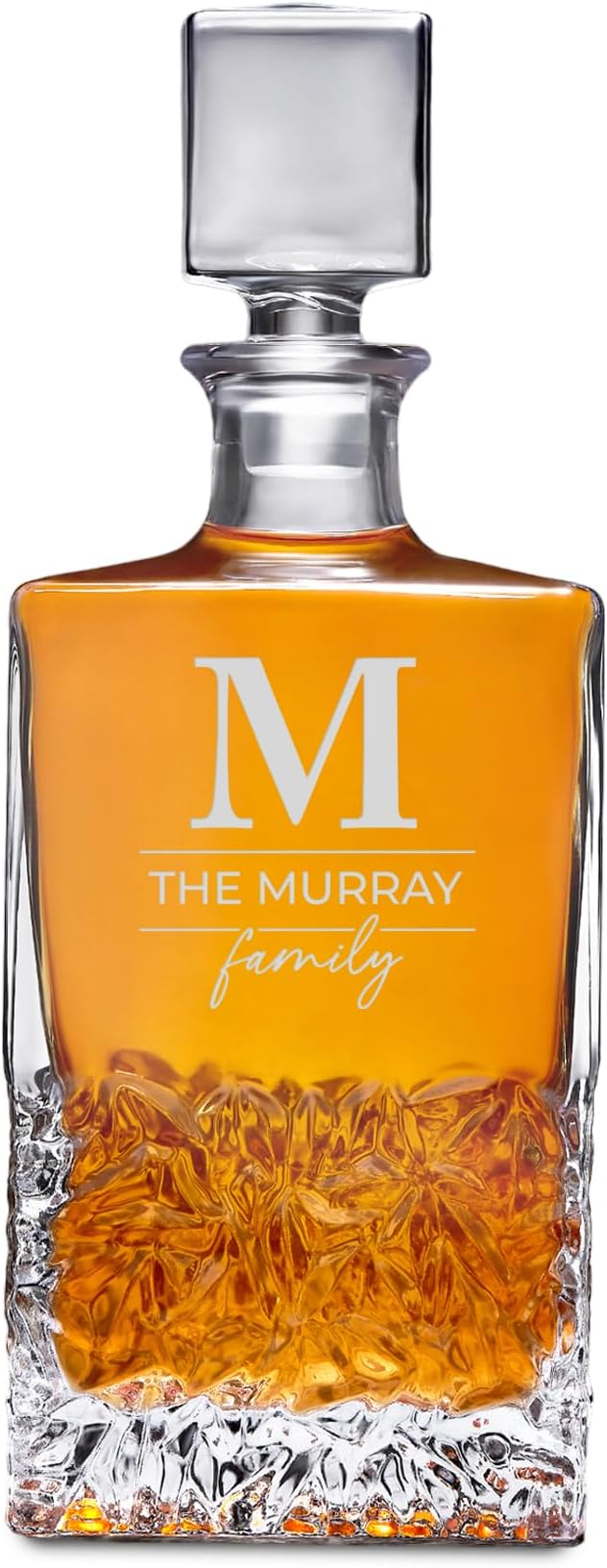 Personalized Rectangle Whiskey Decanter Set for Men 700ml Luxury Gift for Dad, Him, Boyfriend - Liquor Decanters with 2 or 4 Glasses for Birthday, Retirement, Weddings - 24 Engraved Design Options