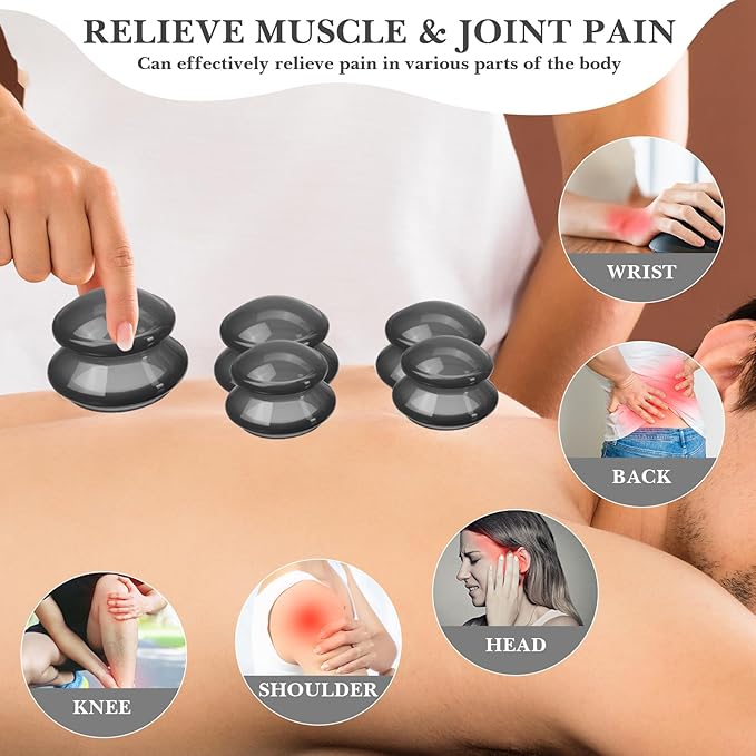 Geiserailie 16 Pcs 4 Sizes Cupping Therapy Set Silicone Cupping Massage Cups Professional Chinese Therapy Cup Vacuum for Body Muscle Nerve(Onyx)