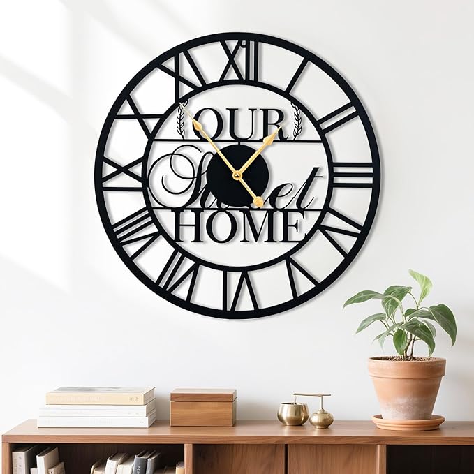 20inches/50cm Wall Clocks Roman Numeral Battery Powered No Ticking Silent Modern Unique Metal Wall ClocksSuitable Living Room Kitchen Bedroom Fireplace Office Farmhouse