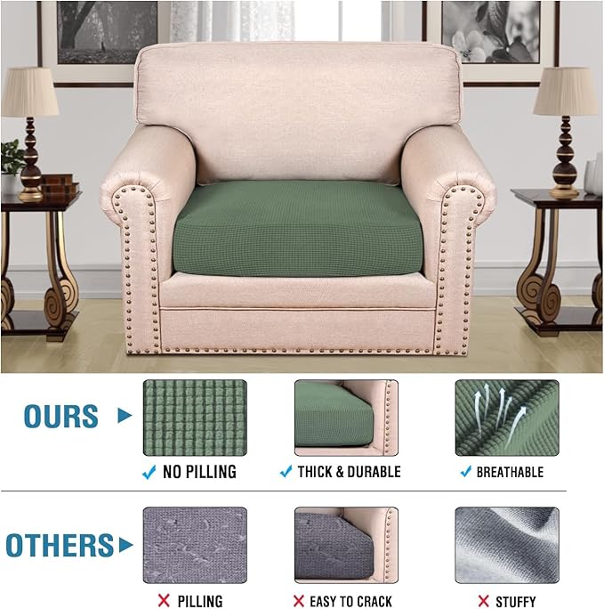 H.VERSAILTEX Super Stretch Individual Seat Cushion Covers Sofa Covers Couch Cushion Covers Slipcover Sets Thick Jacquard Textured Twill Fabric (1 Piece Chair Cushion Cover, Loden Frost)