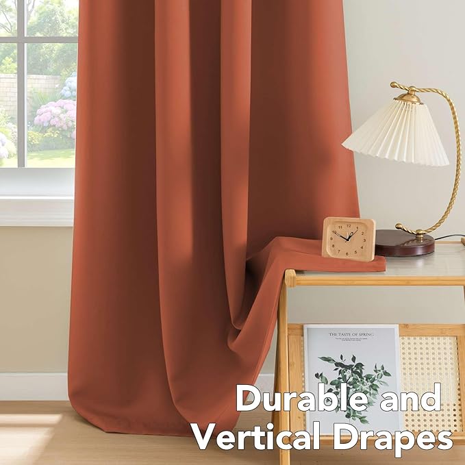 H.VERSAILTEX Blackout Curtains for Bedroom Thermal Insulated Room Darkening Living Room Curtains 63 Inch Long Grommet Privacy Protection Window Curtain Panels/Drapes for Nursery,2 Panels,Orange