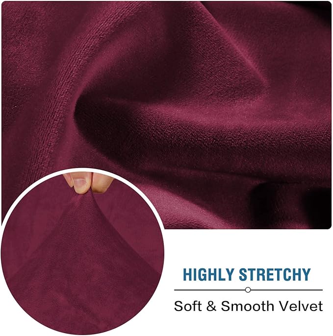 H.VERSAILTEX Velvet Stretch Couch Cushion Cover Plush Cushion Slipcover for Chair Loveseat Sofa Cushion Furniture Protector Seat Cushion Sofa Cover (3 Piece XL Sofa Cushion Covers, Burgundy)