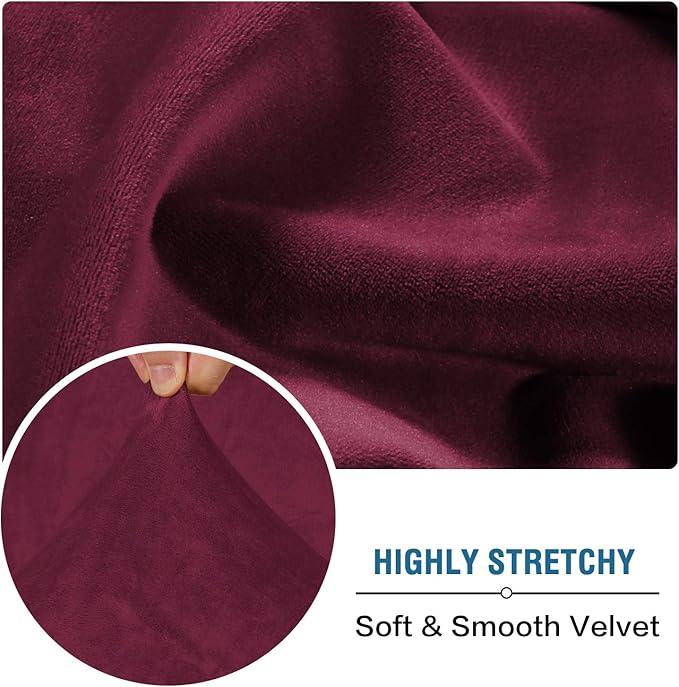 H.VERSAILTEX Velvet Stretch Couch Cushion Cover Plush Cushion Slipcover for Chair Loveseat Sofa Cushion Furniture Protector Seat Cushion Sofa Cover (3 Piece Sofa Cushion Covers, Burgundy)