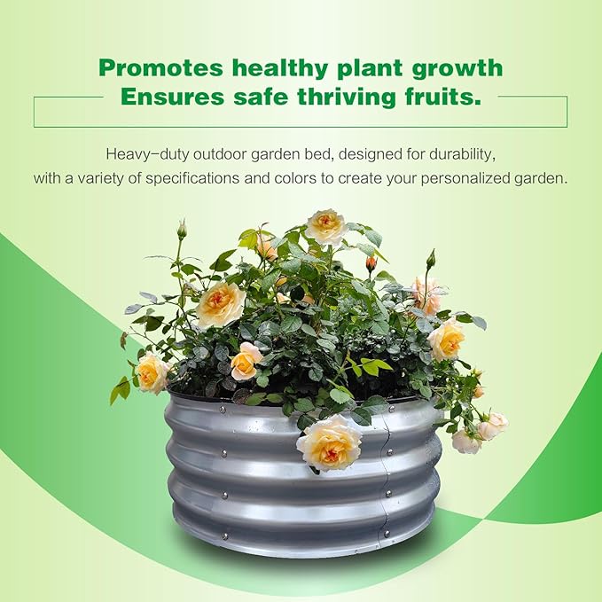 GARDMAX 2x2x1FT Galvanized Round Raised Garden Bed Kit, Metal Planter Boxes Outdoor with Easy Assembly, Large Garden Bed for Vegetables, Fruits, Flower, Herbs Silver